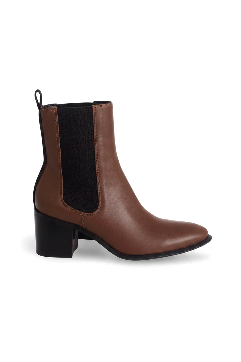 Canna Chelsea-boots i brunt läder – Svart resår, 6,5 cm blockklack