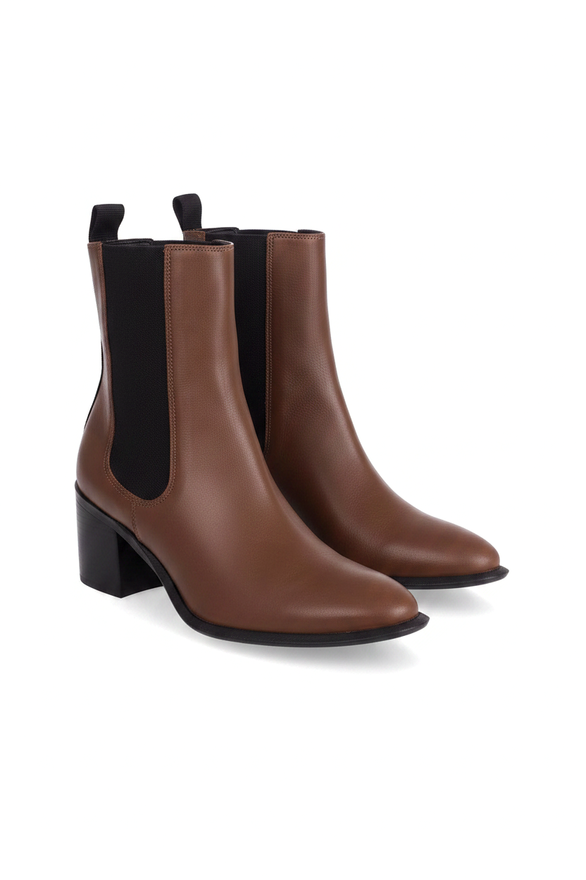 Canna Brown Leather Chelsea Ankle Boots – Black Gore, 6.5cm Block Heel