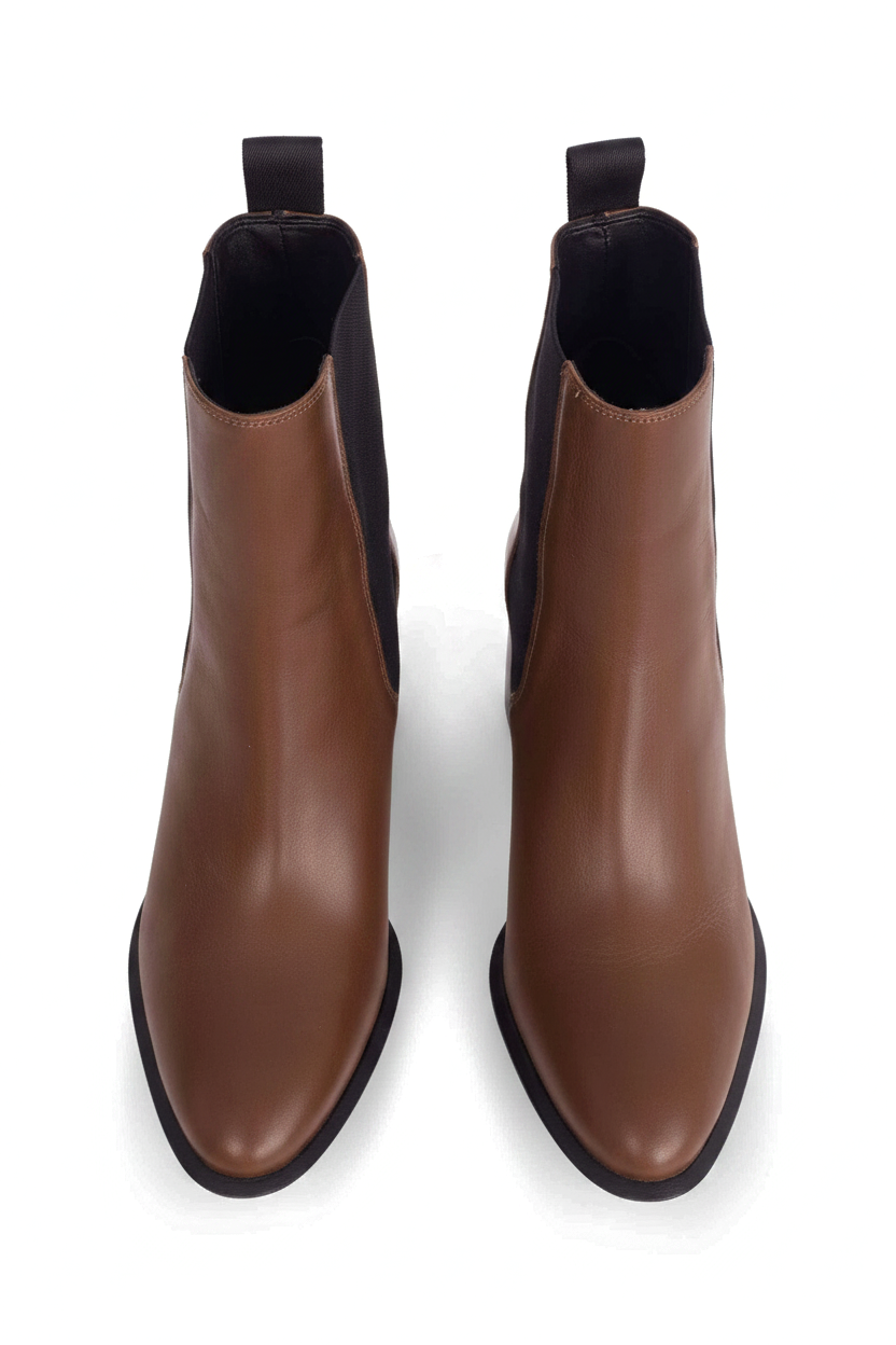 Canna Brown Leather Chelsea Ankle Boots – Black Gore, 6.5cm Block Heel