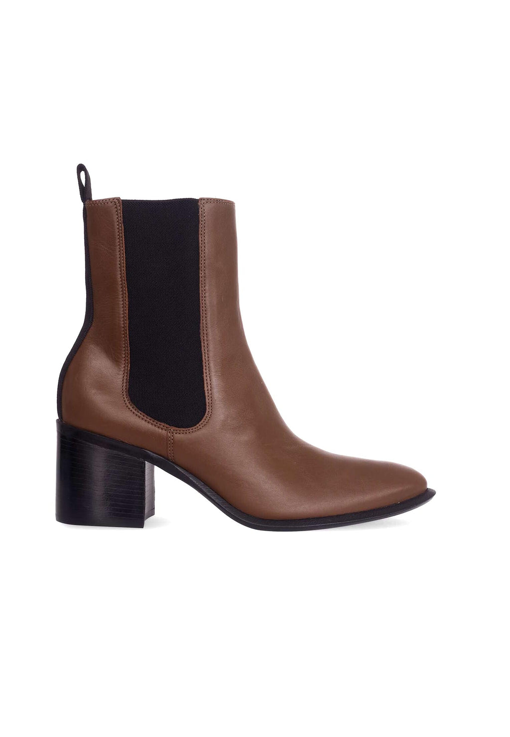 Canna Brown Leather Chelsea Ankle Boots – Black Gore, 6.5cm Block Heel