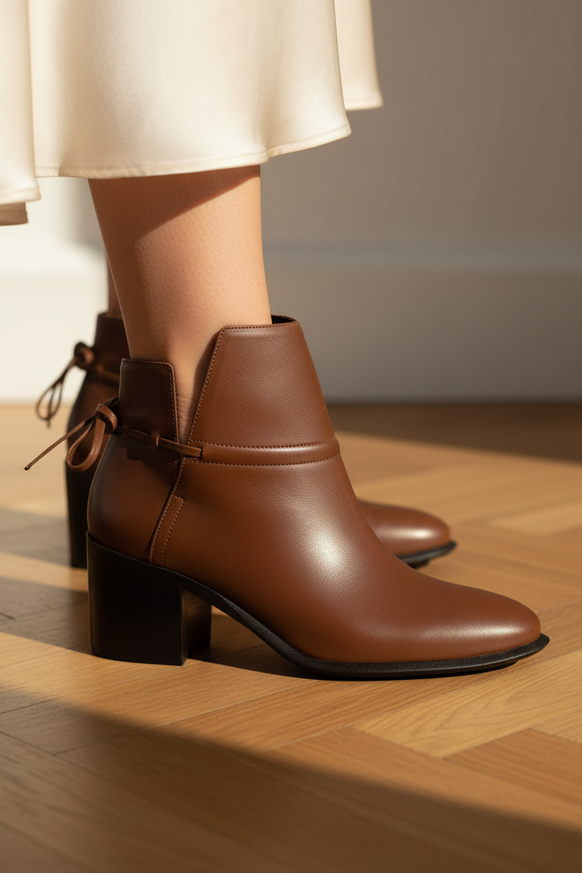 Botines Attalea de piel marrón – Correa al tobillo, tacón cuadrado de 6,5 cm