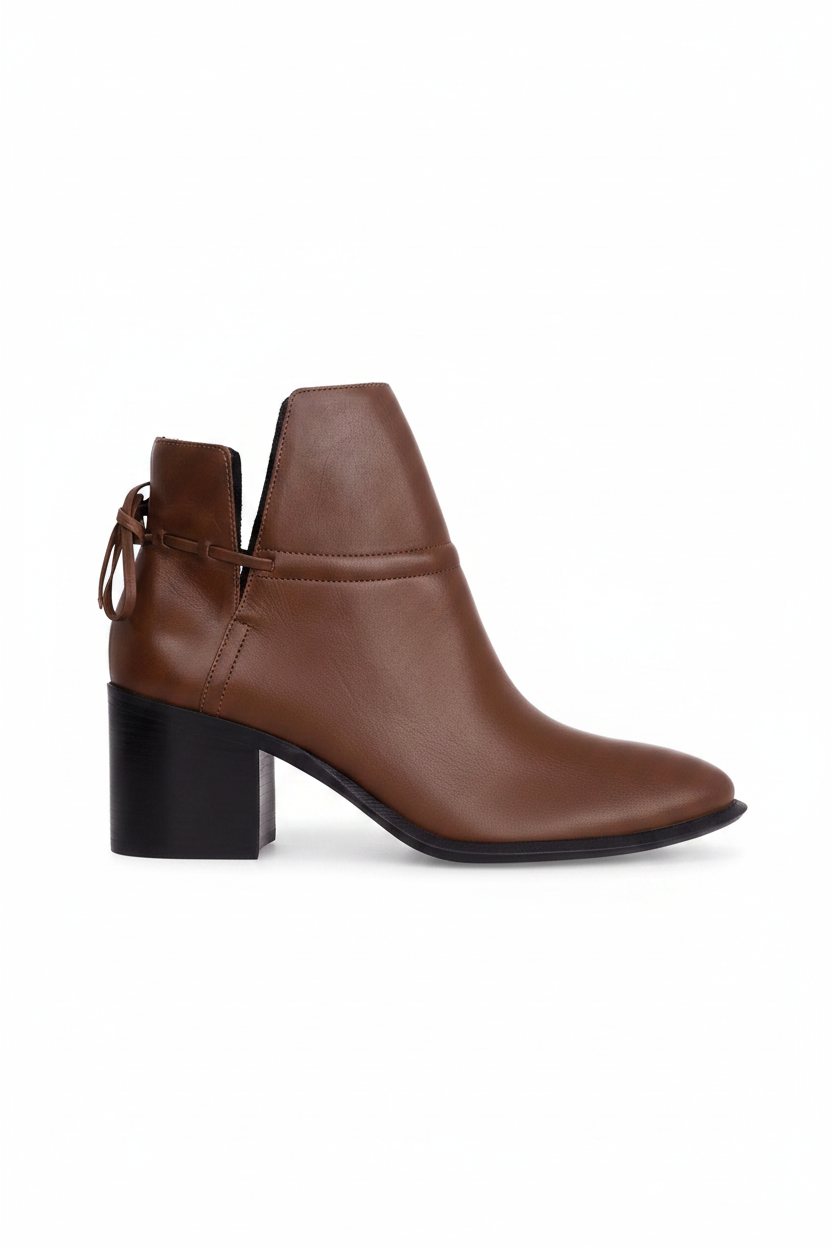 Attalea Brown Leather Ankle Boots – Ankle Strap, 6.5cm Block Heel