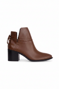 Attalea Brown Leather Ankle Boots – Ankle Strap, 6.5cm Block Heel