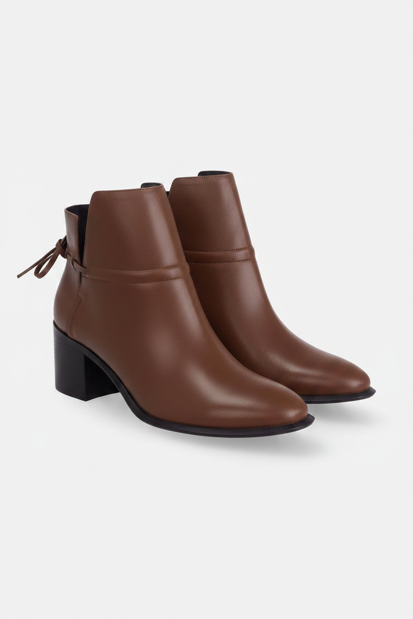 Botines Attalea de piel marrón – Correa al tobillo, tacón cuadrado de 6,5 cm