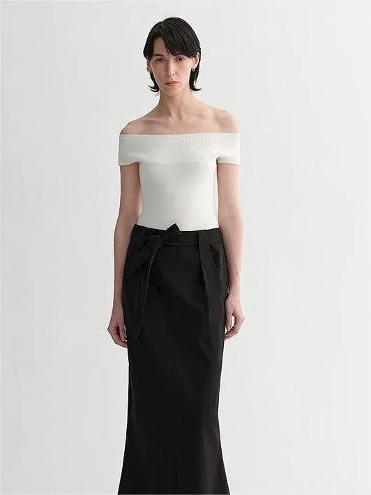 Camiseta de verano para mujer de punto, elegante, sin tirantes, de un solo hombro, multicolor y con mezcla de seda de morera