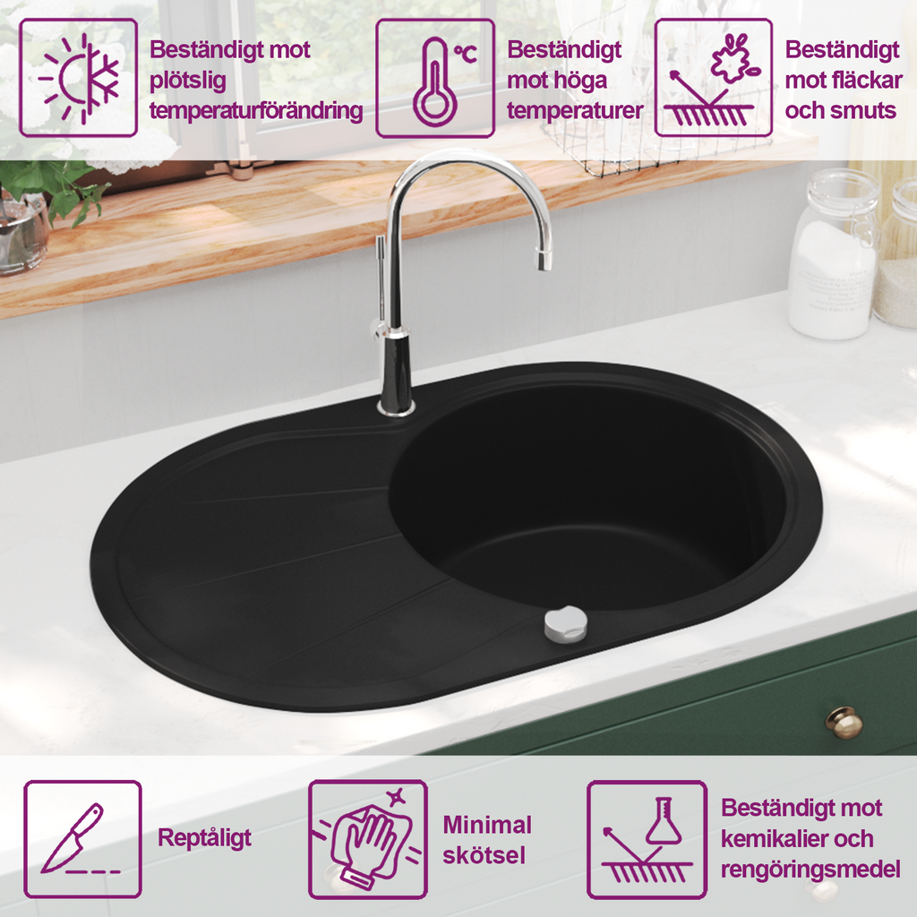 vidaXL Diskho granit enkel oval svart