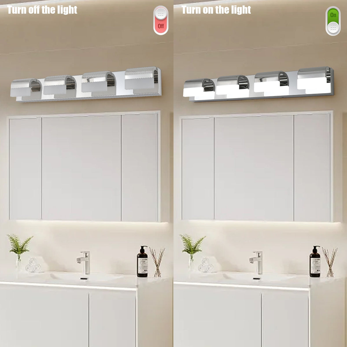 (Igual a W1340110600/L2012) Lámpara de baño moderna para tocador, luz LED de 4 luces para sobre el espejo, iluminación de pared para baño