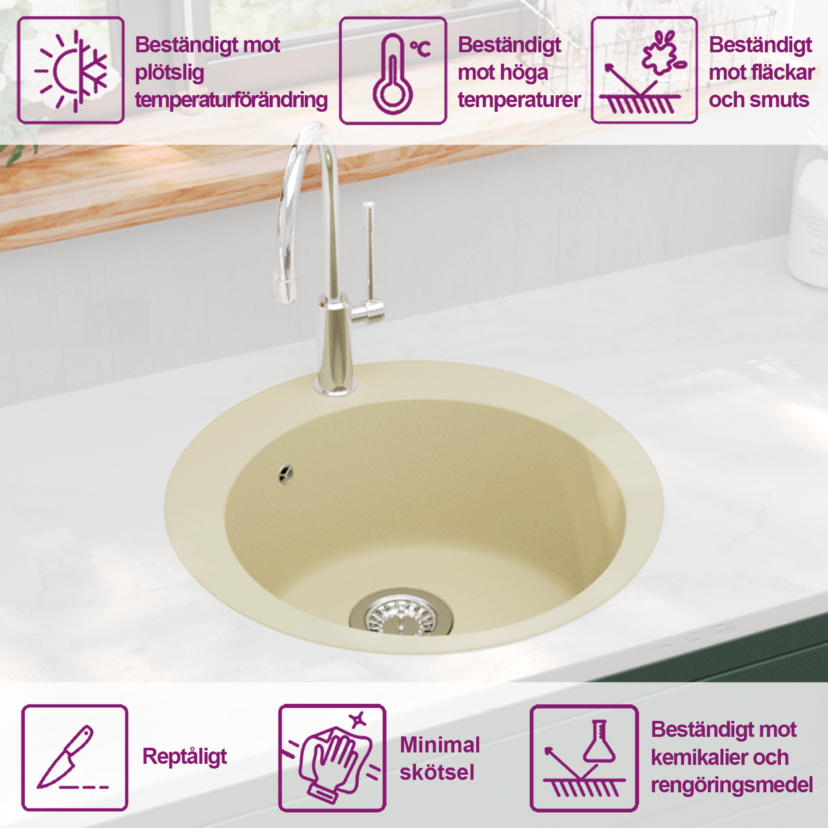 vidaXL Diskho granit enkel rund beige
