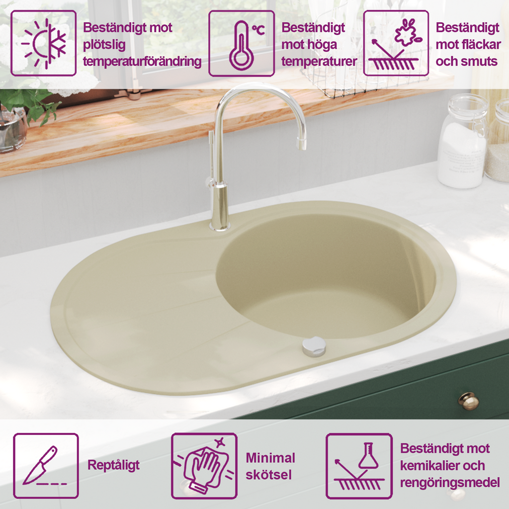vidaXL Diskho granit enkel oval beige