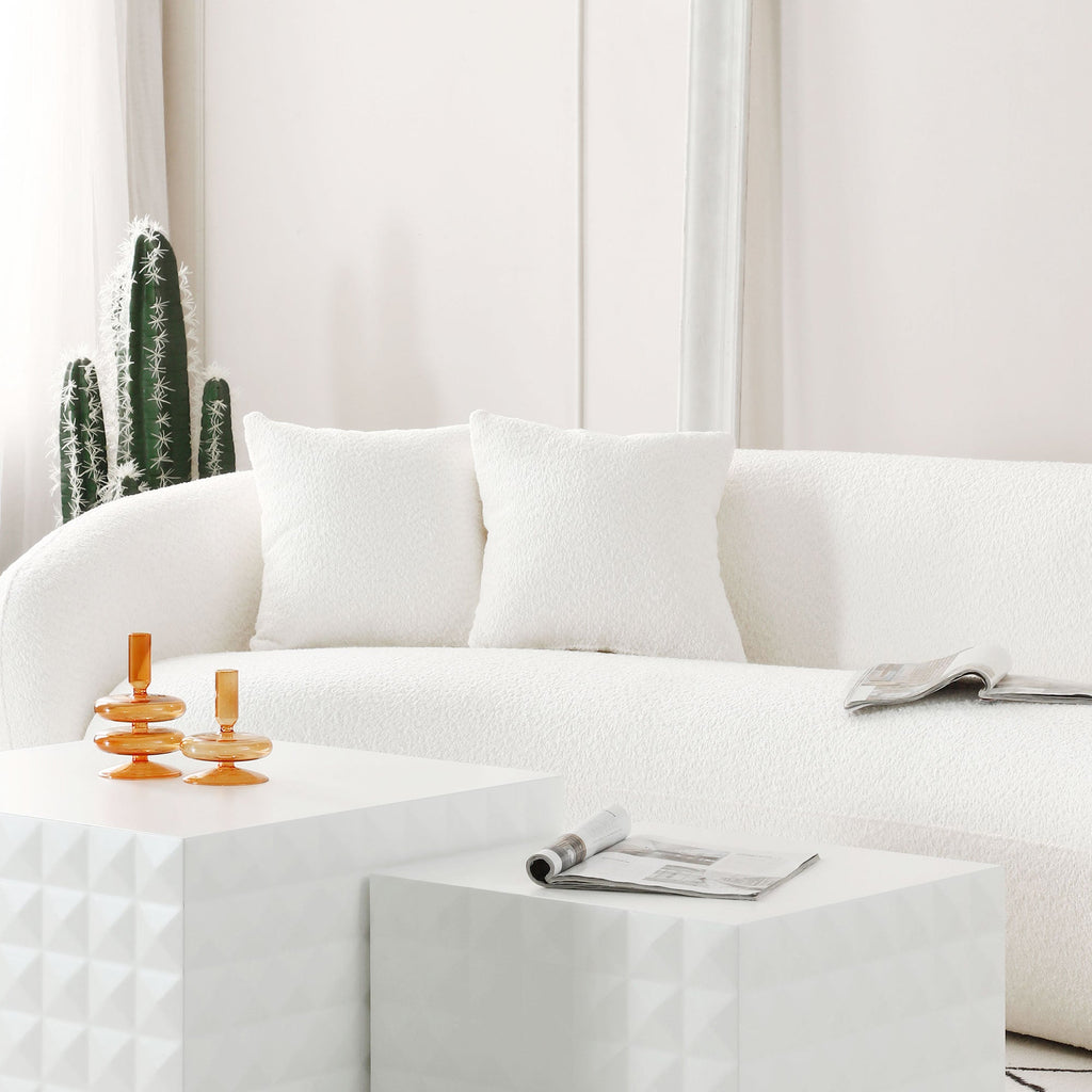 102'' 5-Sitzer Bouclé-Sofa Modernes Ecksofa Halbmond Freizeitcouch Gebogenes Sofa Teddy-Fleece Samt WEISS