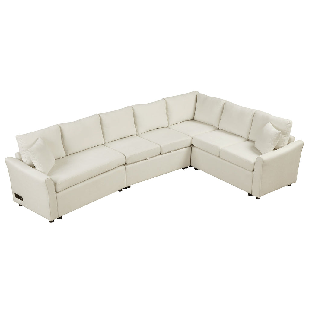 124.8"l-Shaped Sofa Convertible Sofa Bed Pull Out Sofa Sleeper With Two Back Pillows, Two USB Ports and Two Power Socket