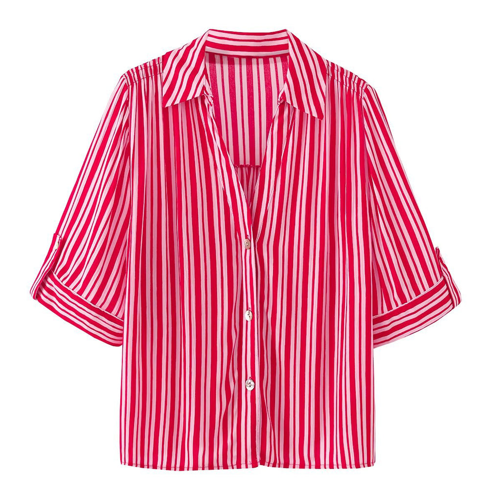 Ensemble chemise à manches courtes avec bordure roulottée et pantalon long pour femme