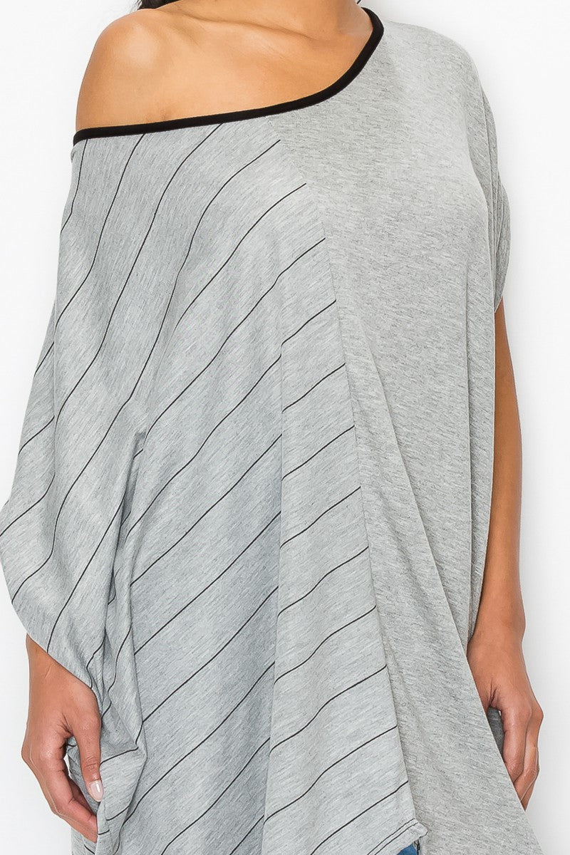 Oversized top w paski z kontrastowym wykończeniem - szary