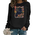 Crow print round neck fleece hoodie
