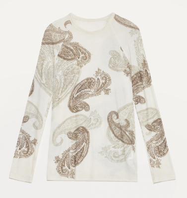 Tencel Wool Original Cashew Print Round Neck Slim Long Sleeve and Skirt"Vintage Gene"