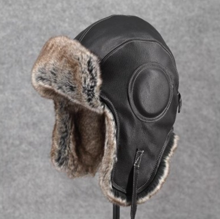 Unisex – czapka lotniczka w stylu vintage z naturalnej skóry owczej i bawełny