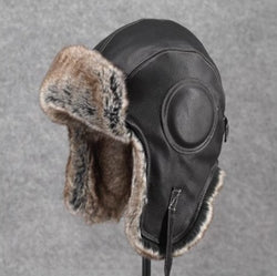 Gorro de aviador unisex de estilo vintage en piel de oveja genuina y algodón