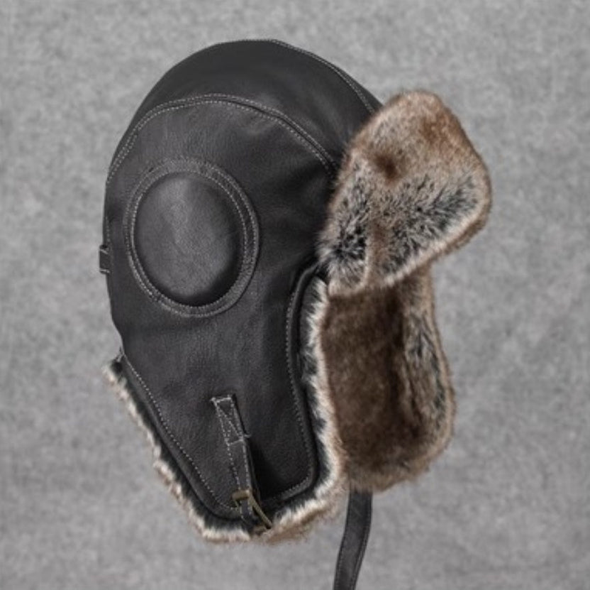Unisex Vintage - Style Genuine Sheepskin Aviator Cotton Hat