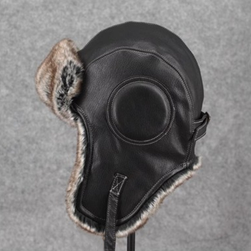 Unisex – czapka lotniczka w stylu vintage z naturalnej skóry owczej i bawełny