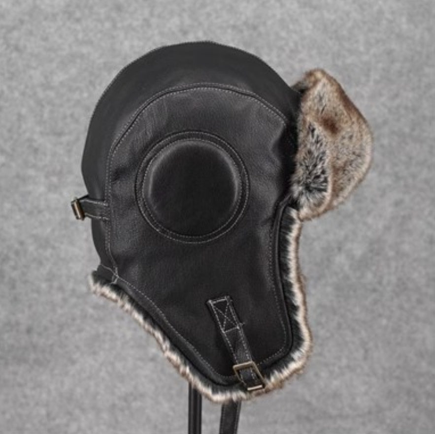 Unisex – czapka lotniczka w stylu vintage z naturalnej skóry owczej i bawełny