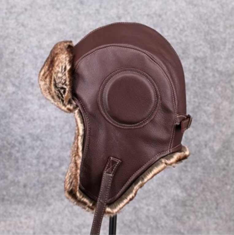 Unisex – czapka lotniczka w stylu vintage z naturalnej skóry owczej i bawełny
