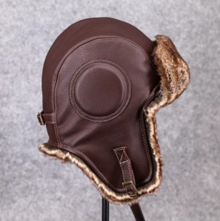 Unisex – czapka lotniczka w stylu vintage z naturalnej skóry owczej i bawełny
