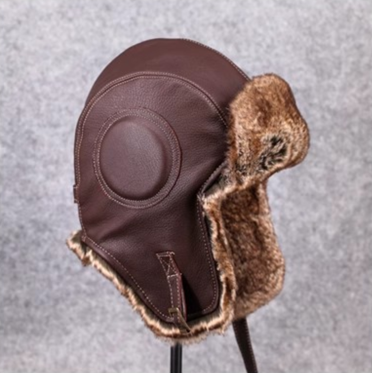 Unisex – czapka lotniczka w stylu vintage z naturalnej skóry owczej i bawełny