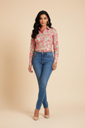 Camisa estampada de cachemir en rosa y verde