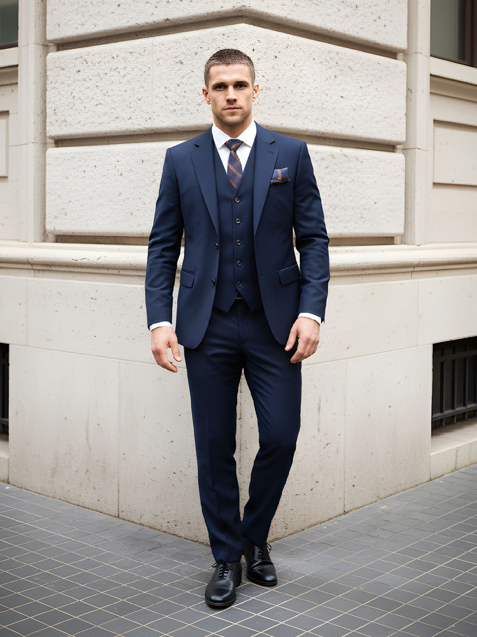 Men’s Slim Fit 3-Piece Wool-Blend Suit – Navy