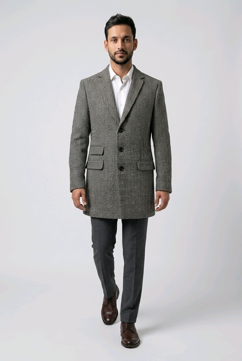 Men's Herringbone Wool Blend Coat