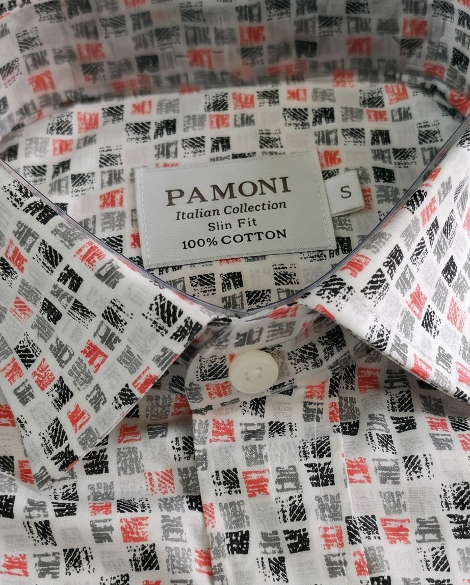 Camisa de algodón de manga corta con estampado de cuadrícula texturizada