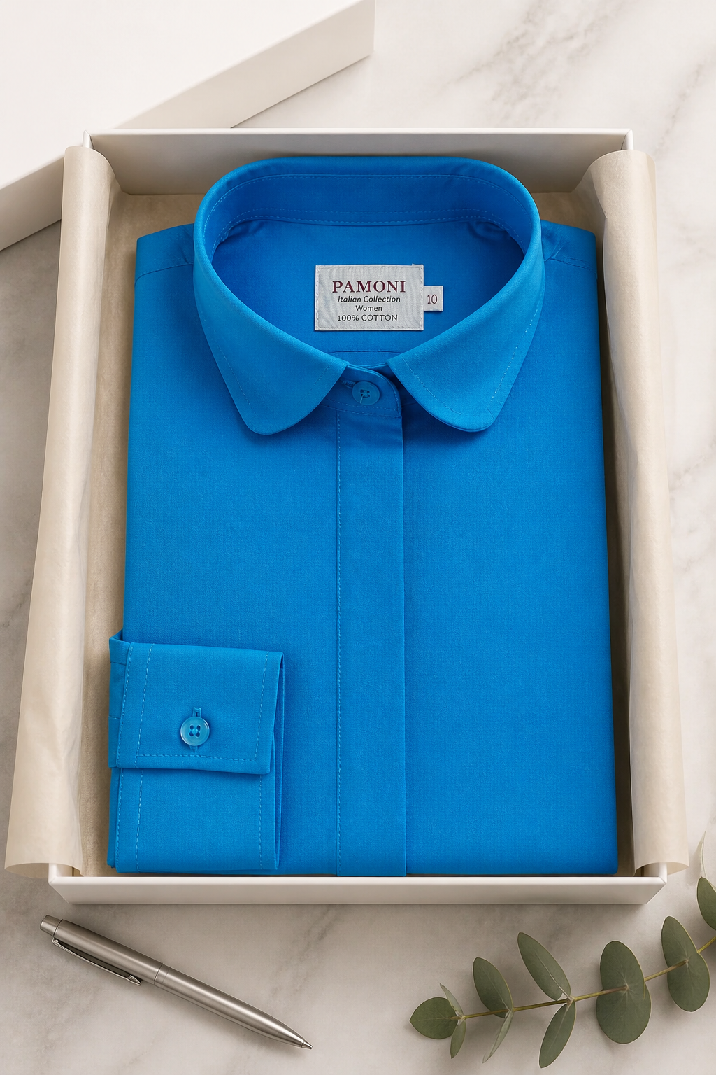Camisa entallada de mujer azul 100% algodón