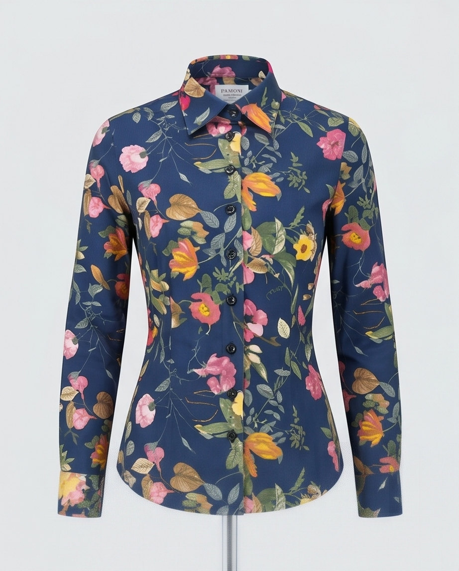 Estampado floral que favorece la figura: camisa de mujer 100% algodón de corte extra entallado