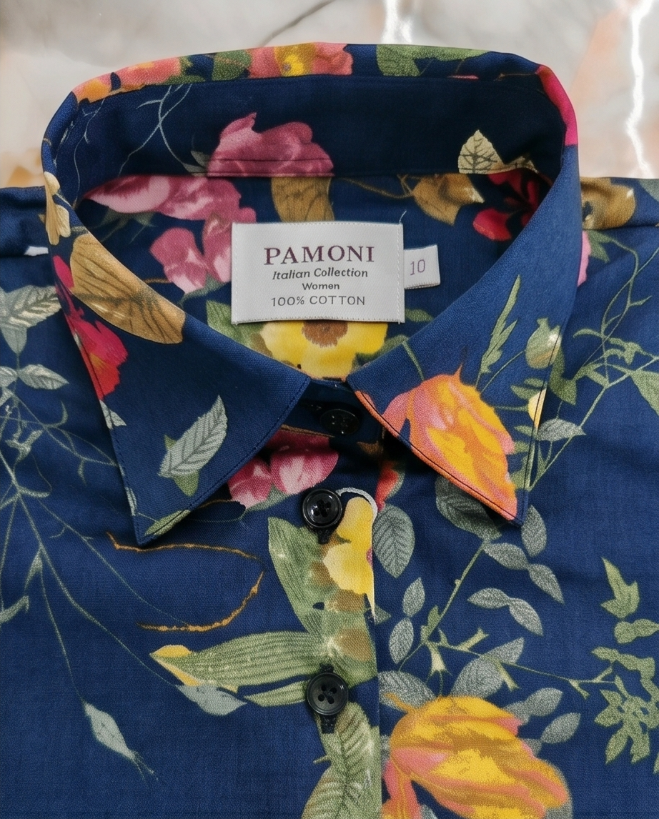 Estampado floral que favorece la figura: camisa de mujer 100% algodón de corte extra entallado