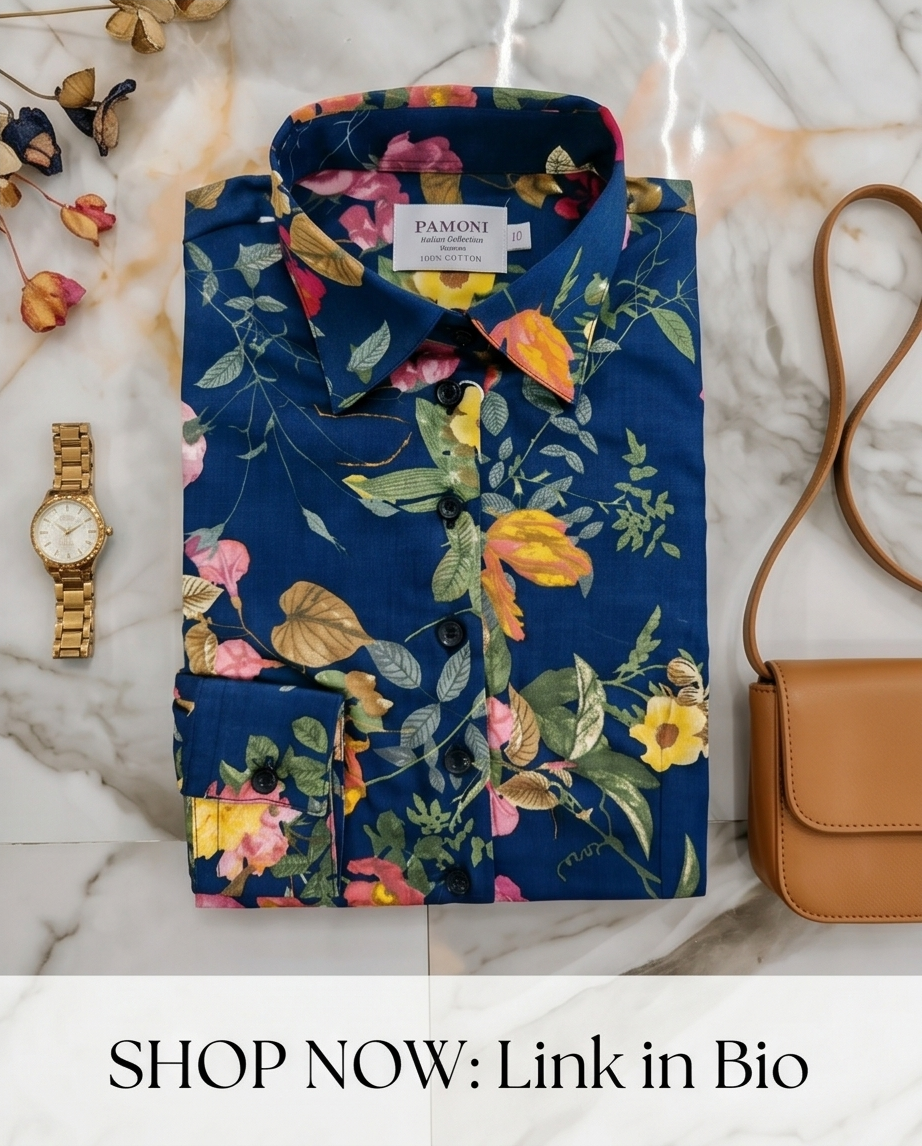 Estampado floral que favorece la figura: camisa de mujer 100% algodón de corte extra entallado