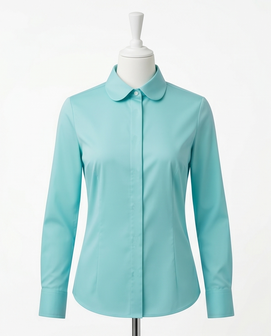 Camisa entallada de algodón color agua para mujer