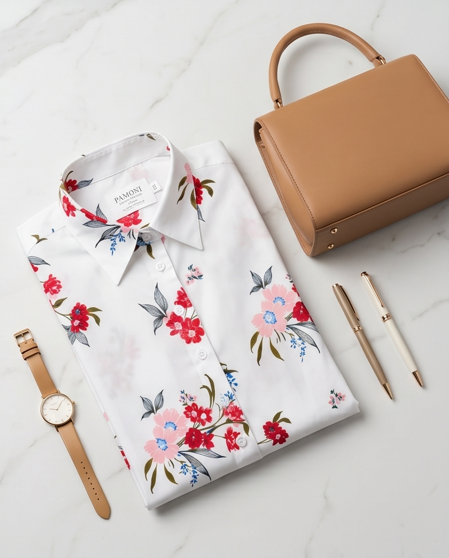 Vit blommig skjorta i bomull med extra slim fit