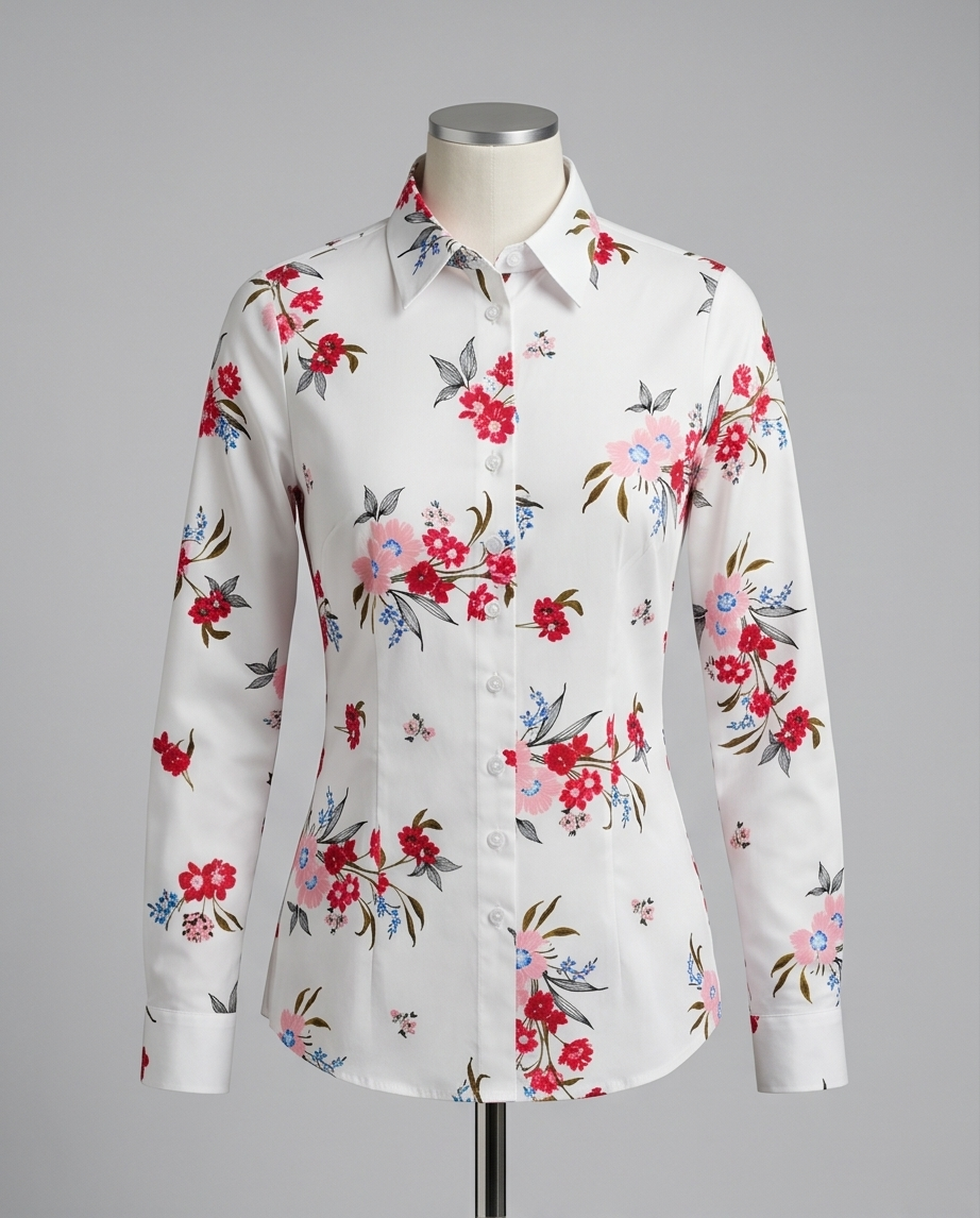 Vit blommig skjorta i bomull med extra slim fit