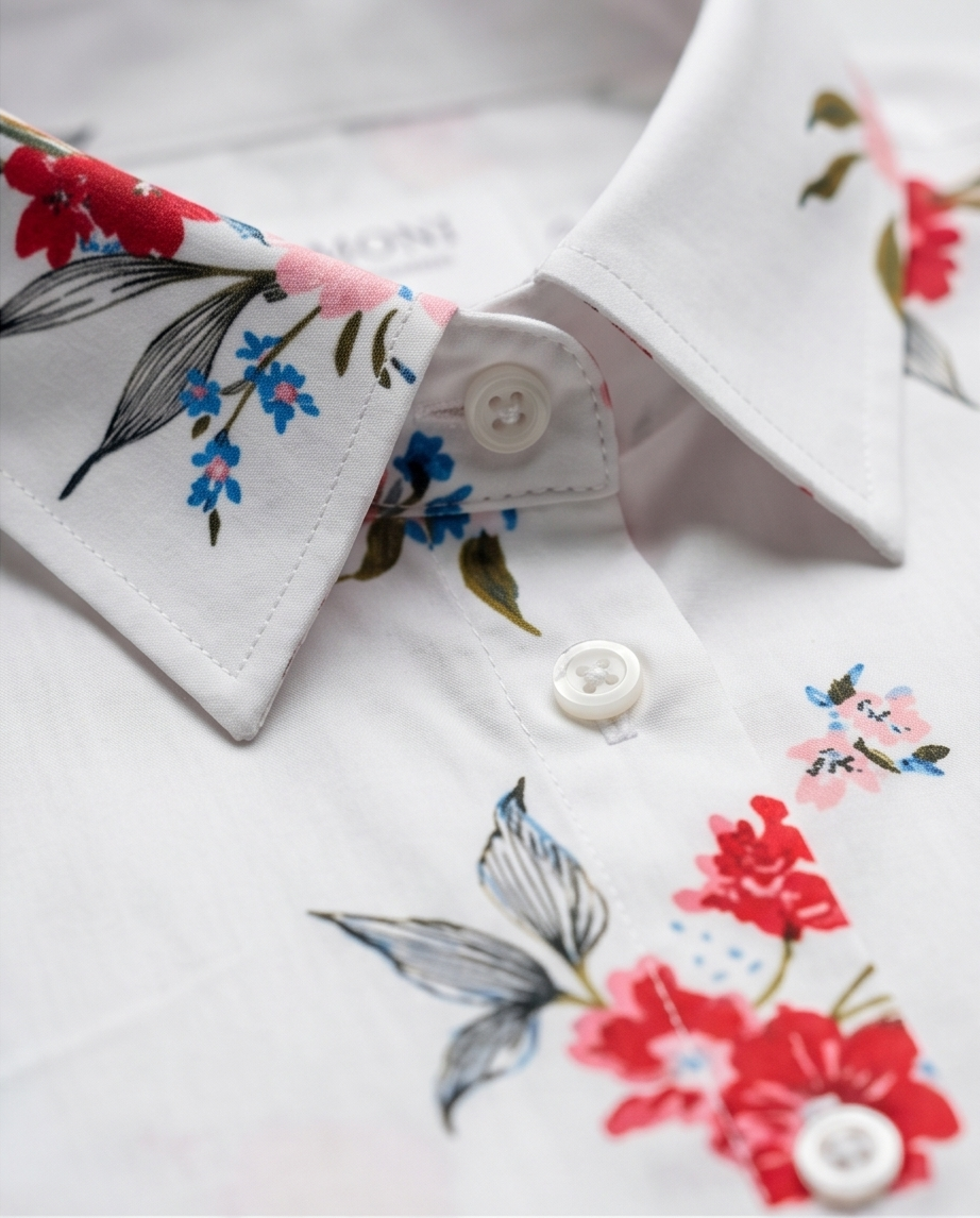 Vit blommig skjorta i bomull med extra slim fit