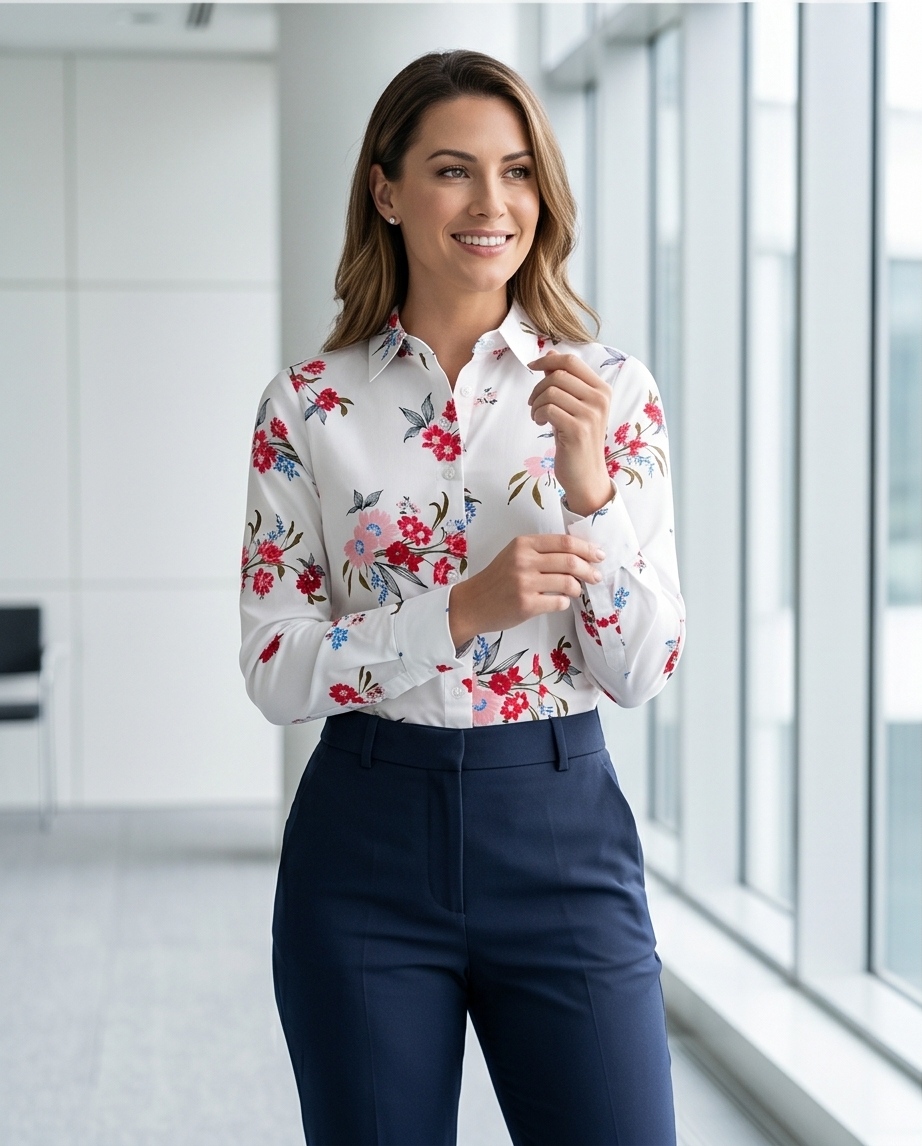 Vit blommig skjorta i bomull med extra slim fit