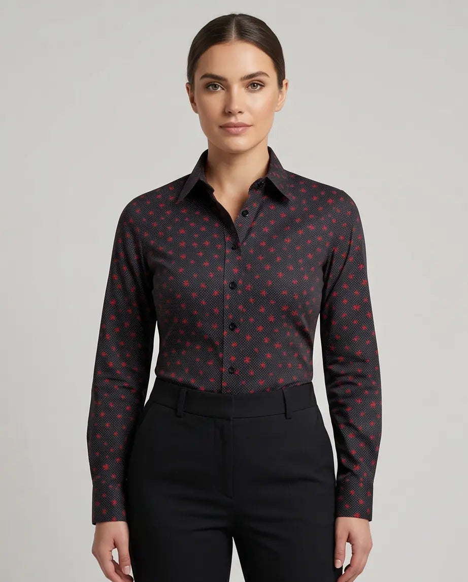 Camisa entallada de algodón Crimson Bloom