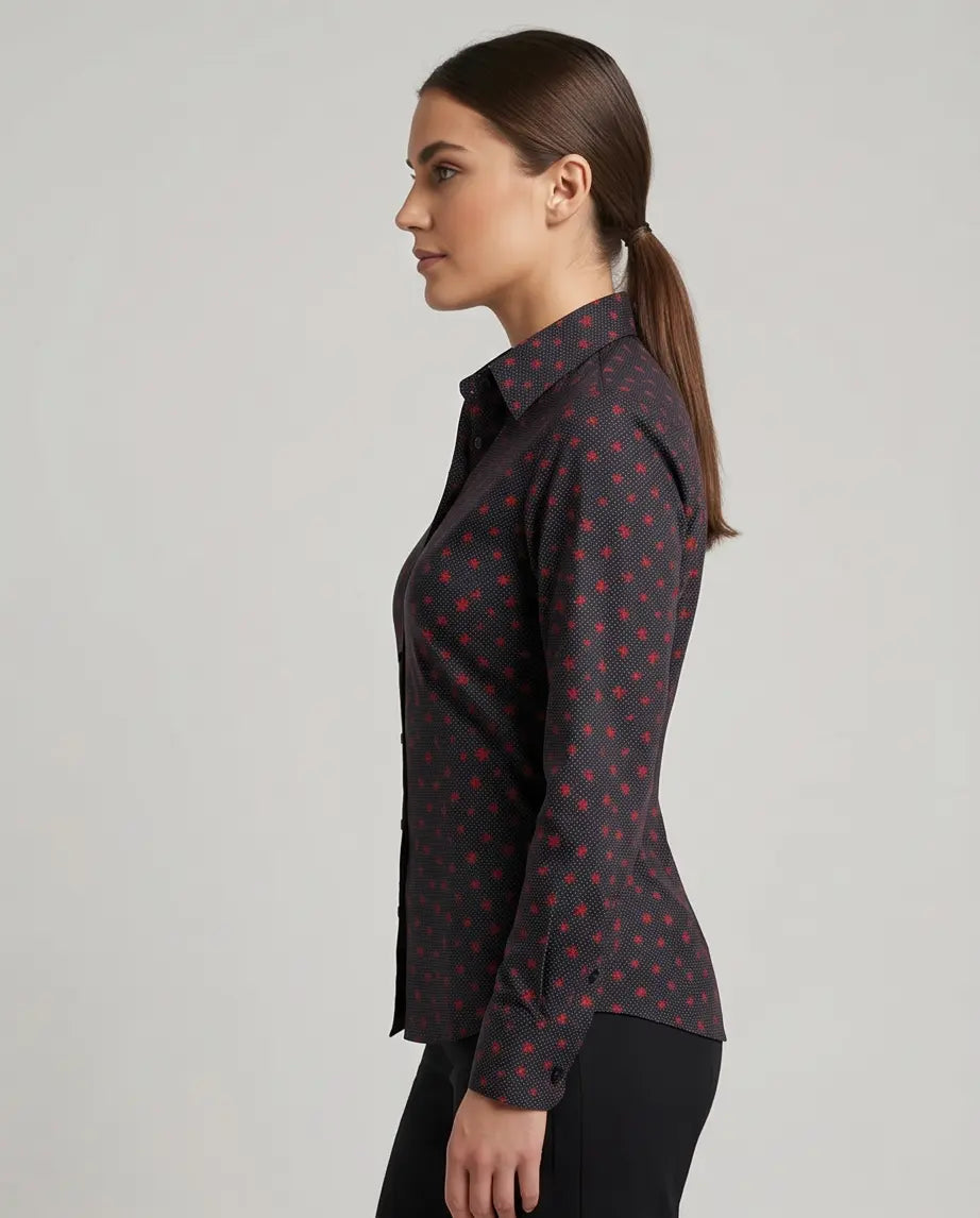 Crimson Bloom Fitted Cotton Shirt