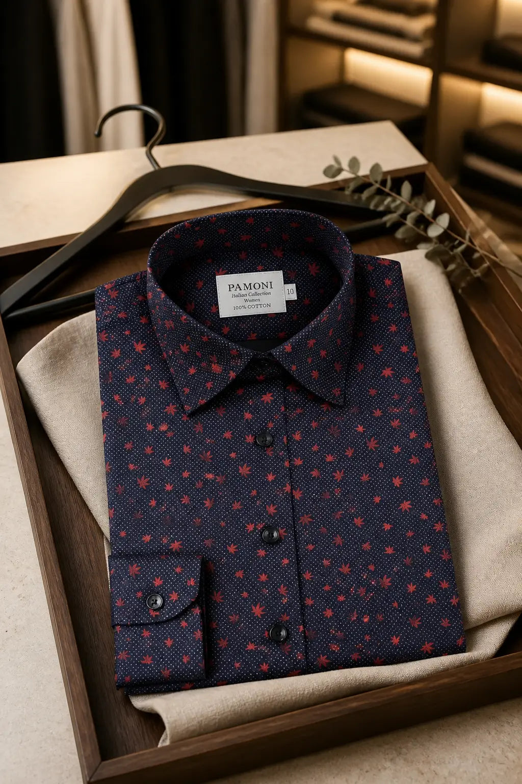 Crimson Bloom Fitted Cotton Shirt