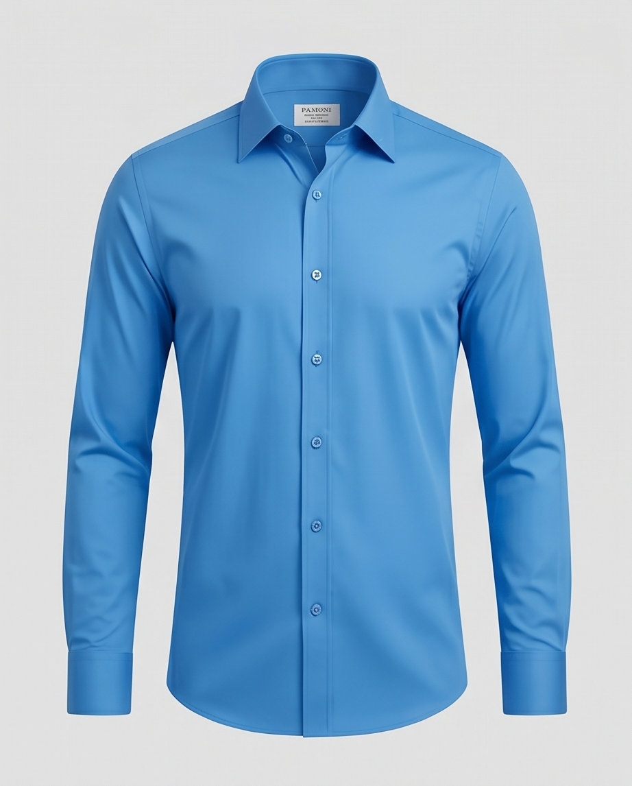 Camisa de vestir de algodón 100%, corte ajustado, color azul cielo y puño doble