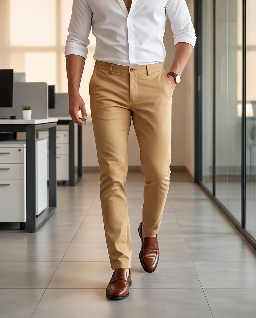 Beige Slim-Fit Stretch Chino – 100 % bomull