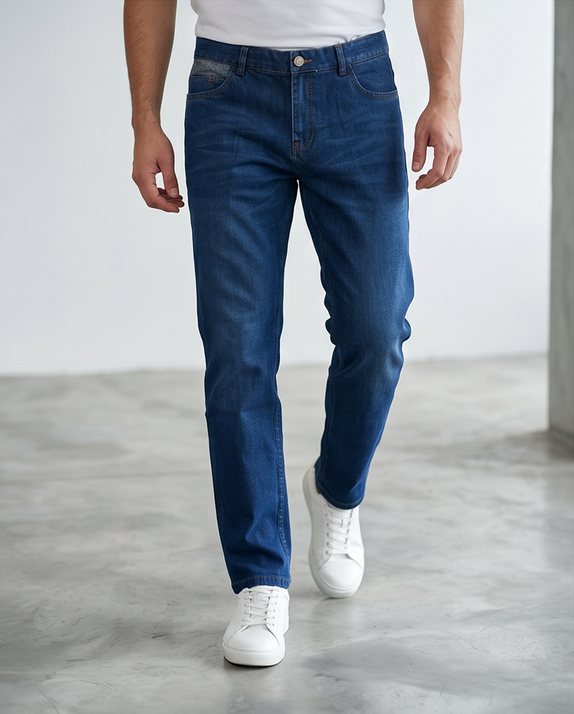 Herrjeans med regular fit och kontrastdetalj på fickan