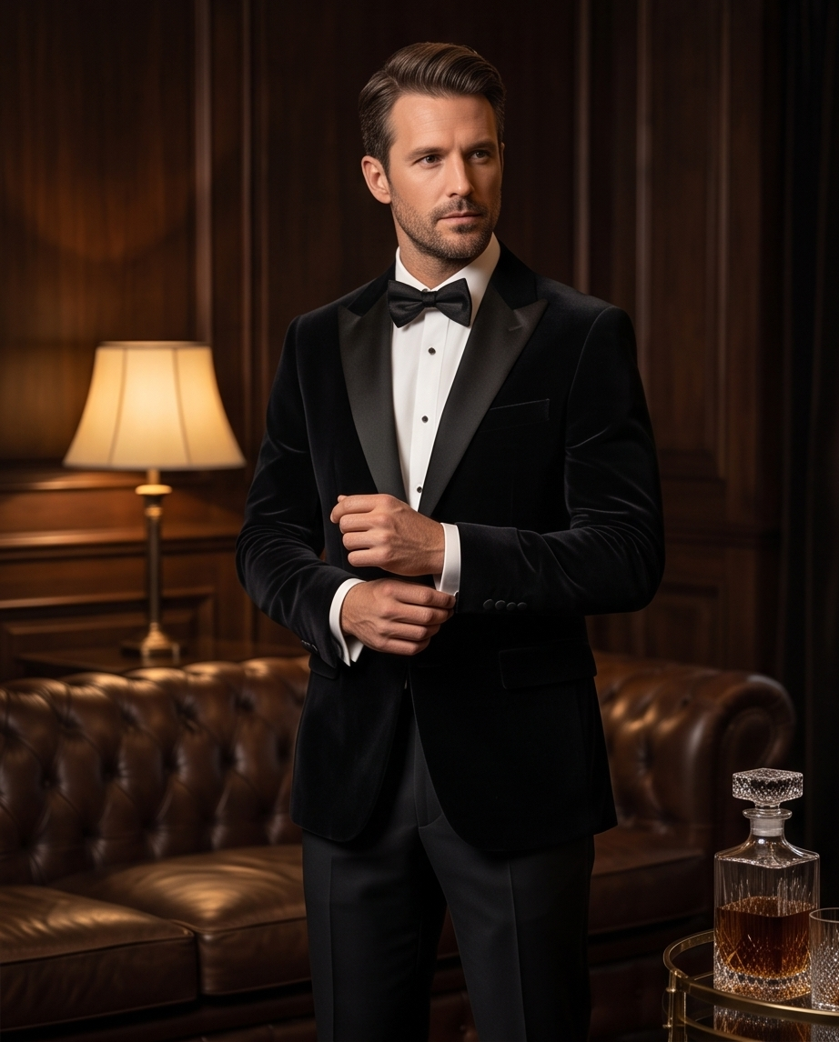 Men’s Premium Velvet Tuxedo Blazer With Satin Lapels