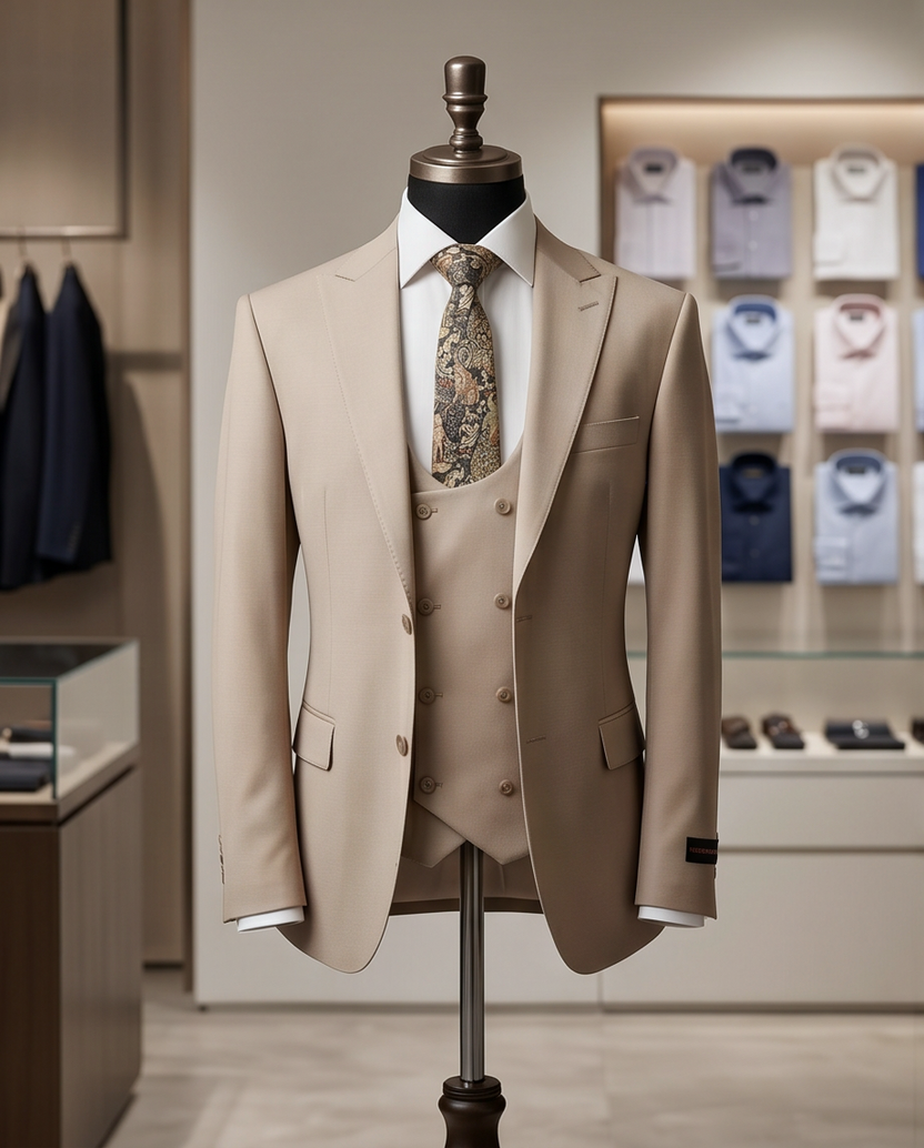 The Kensington Tailored 3-Piece Wool-Blend Suit – Sand Beige