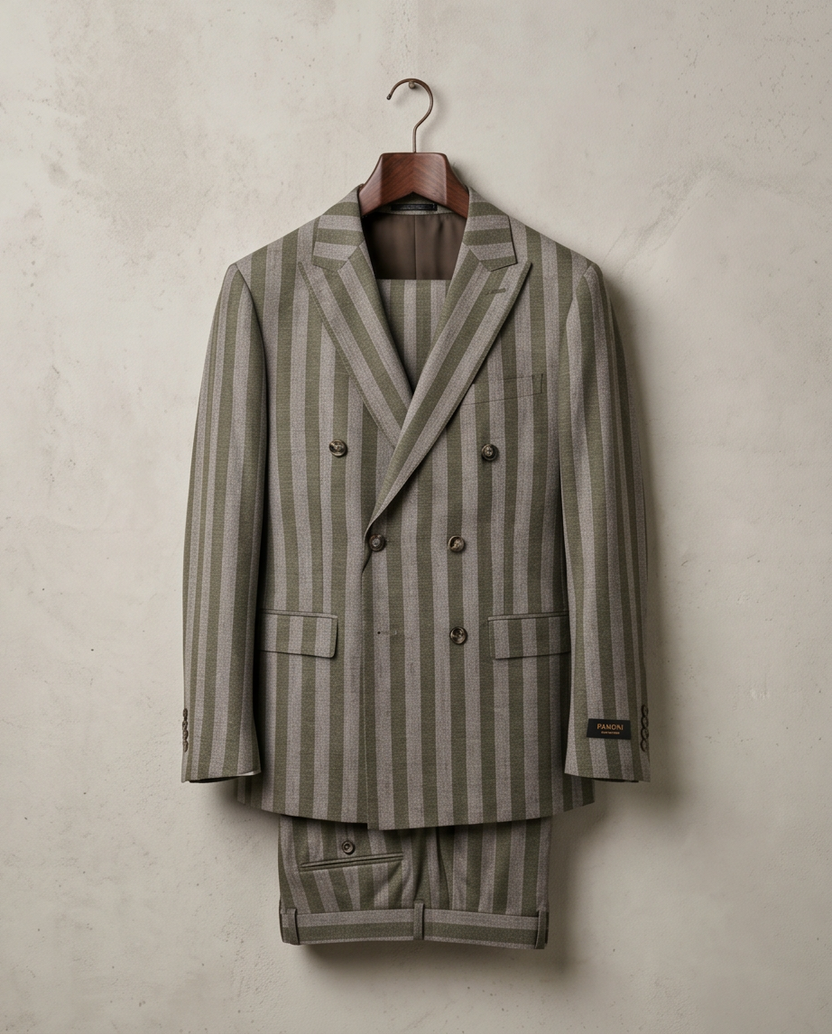 The Executive Stripe: Men’s Slim-Fit Wool-Blend Double-Breasted Suit