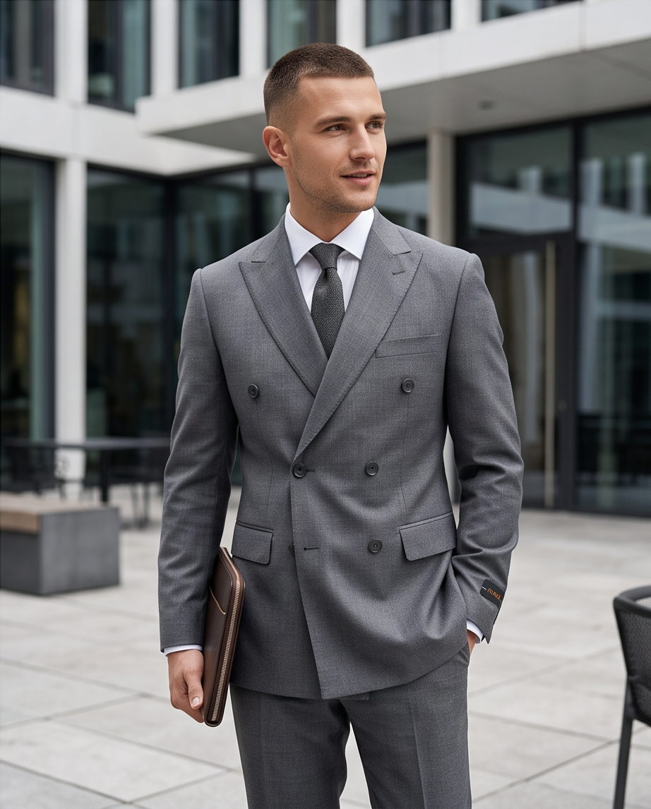 Modern Grey Slim Fit Double-Breasted Suit